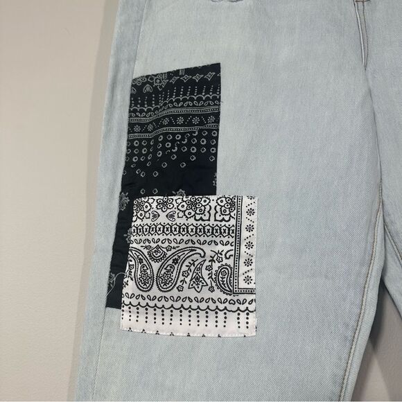 Blank NYC Womens The Madison Crop Distressed High Rise Patched Denim Pants Sz 32 - Picture 13 of 16